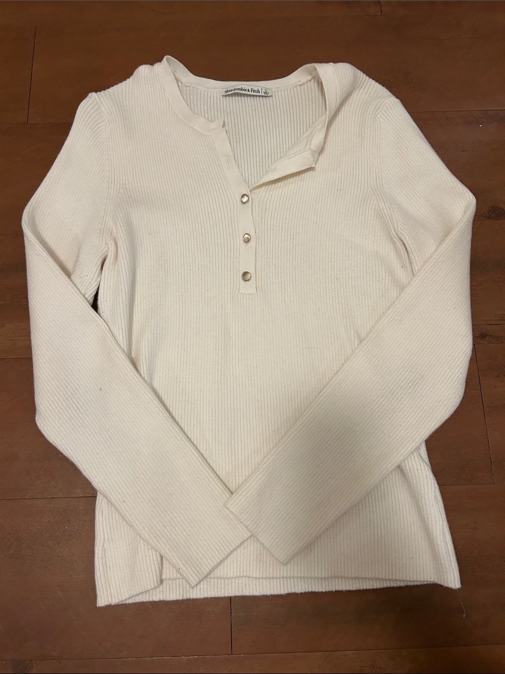 Abercrombie & Fitch Off-White Ribbed Henley Long Sleeve Top